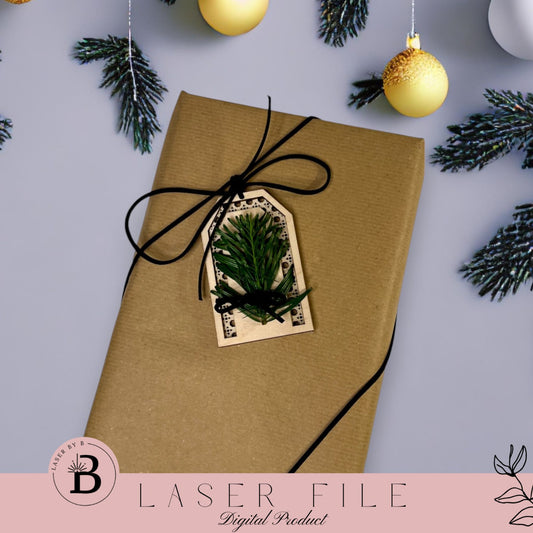 Rattan Pattern Gift Tag Laser File | Festive Tag with Room for Greenery or Decorations