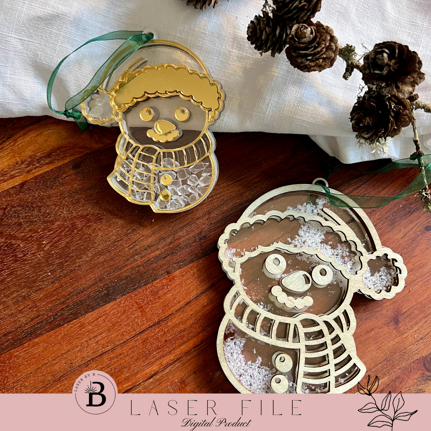 Snowman Shaker Ornament | Laser Cut File | 2 Sizes with Thin & Thick Line Options