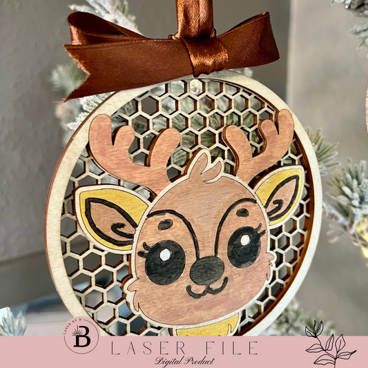 Joyful Reindeer Christmas Ornament | Laser Cut File for Custom Holiday Decor