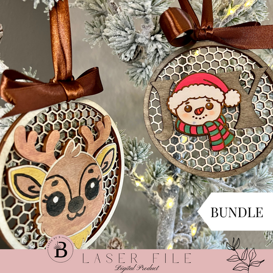 Joyful Reindeer & Snowman Ornament Bundle | Laser Cut Files for Christmas Decor