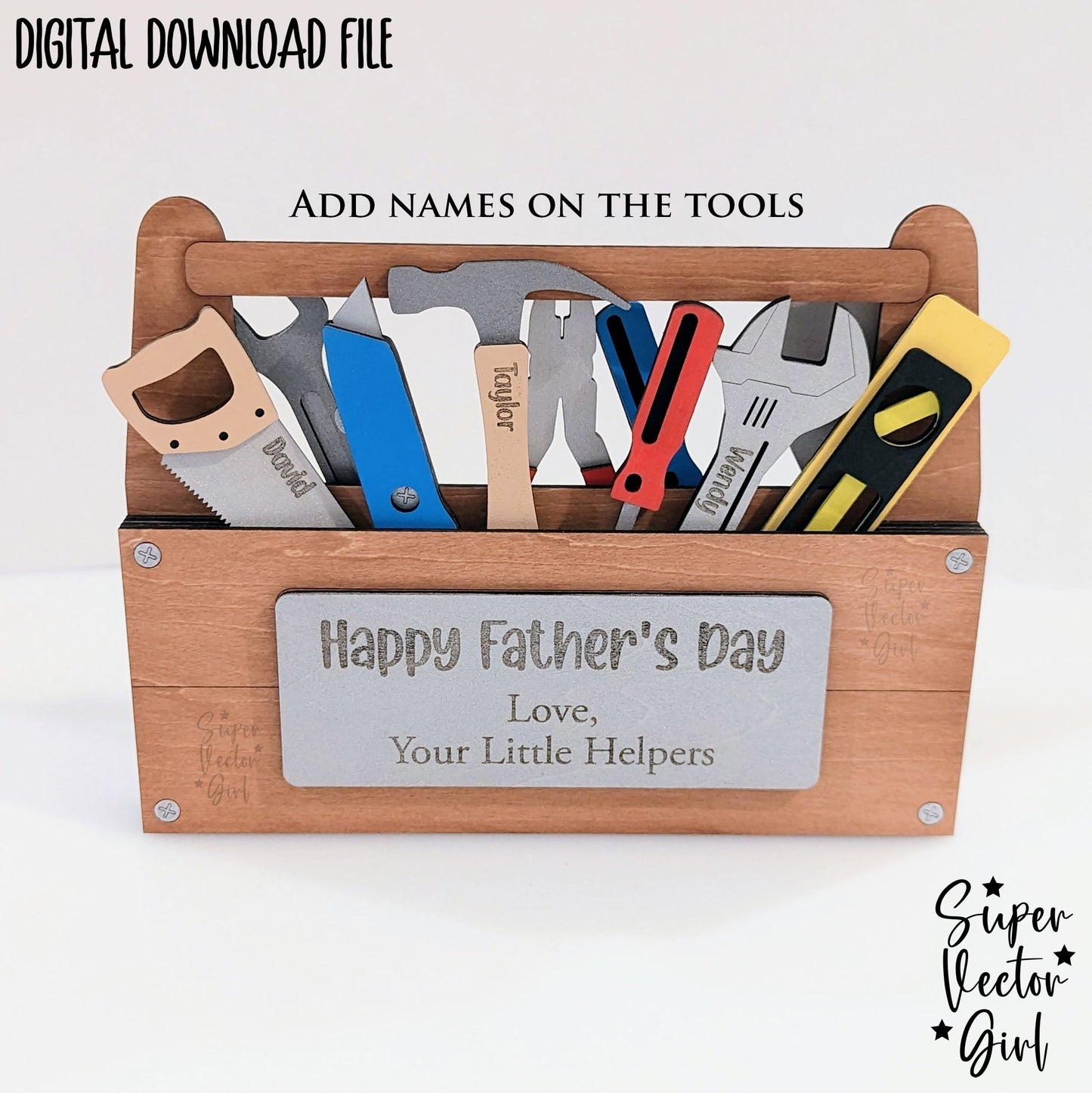 Personalized Father's Day Tools Toolbox, SVG, Laser Cut File, xTool Glowforge files, Dad Helper, DIY Paint Kit, tool set box best kids craft gift