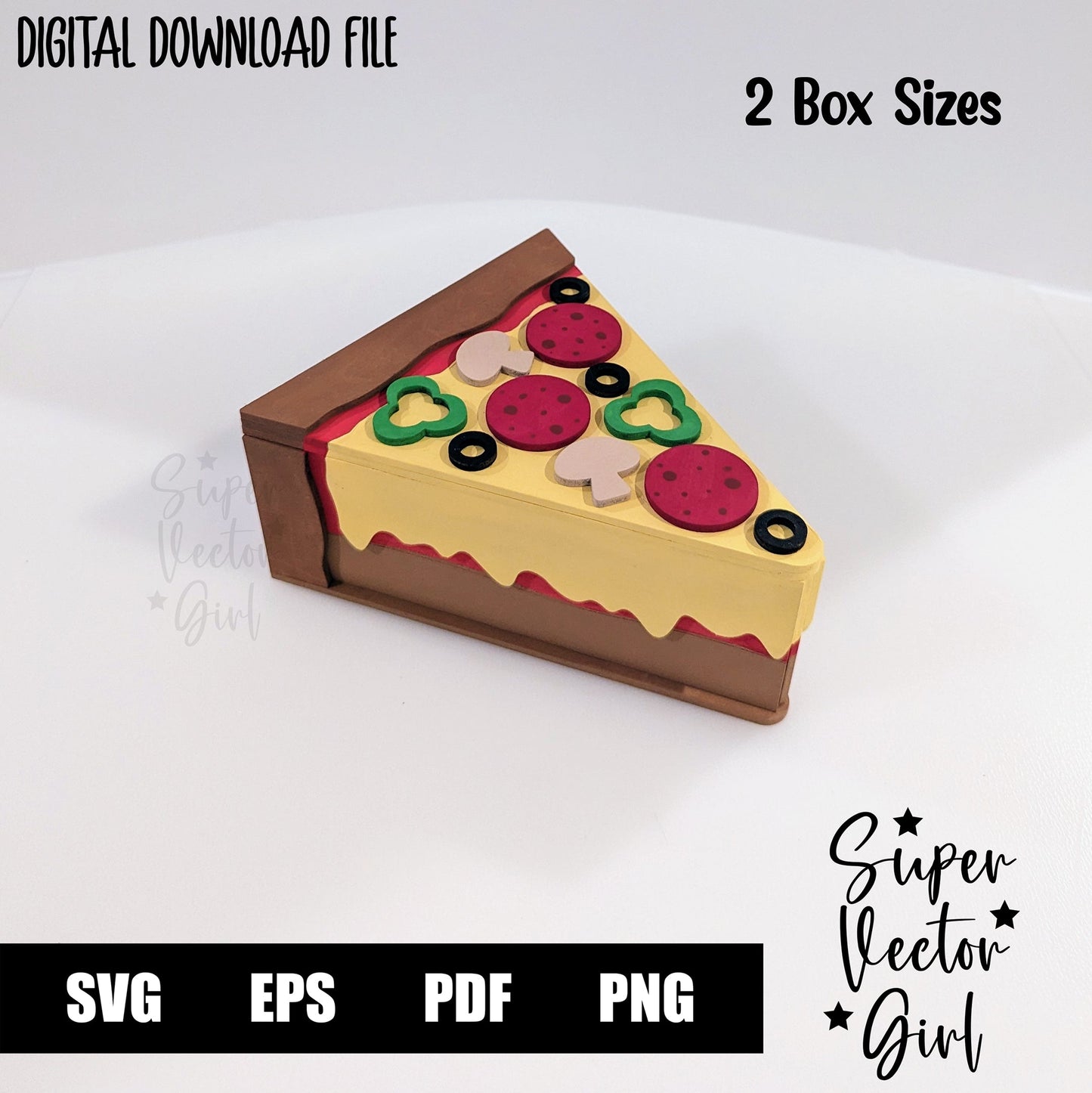 Pizza Gift Box with Lid, Pizza Slice, SVG, Laser Cut File, xTool Glowforge files, gift, present, kids, storage, cute, pretend, party, food, pie