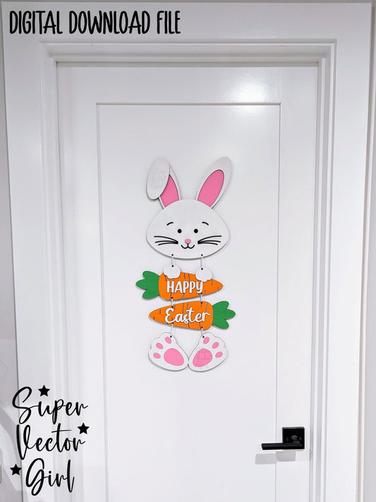 Easter Bunny Door Hanger Sign, SVG, Laser Cut File, xTool Glowforge files, Wall Decor Accent, Home Decoration, cute rabbit carrot, hanging sign