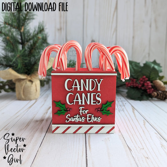 Candy Cane Holder For Santas Elves Box Cup, SVG, Laser Cut File files, Christmas Shelf Sitter, Display Farmhouse Home Decor, Wooden Storage Tray