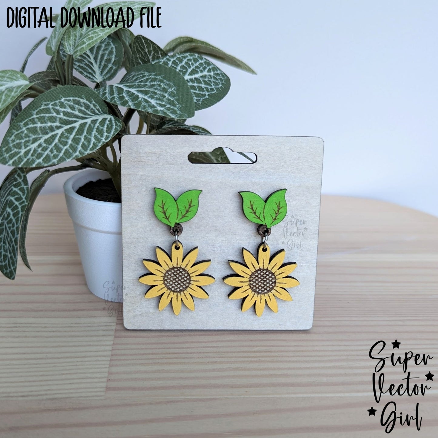 Sunflower Drop Stud Earrings, SVG Digital Laser Cut File, xTool Glowforge files, Score & Cut, Cute Flowers Wildflower Sun Flower Summer Fall Autumn