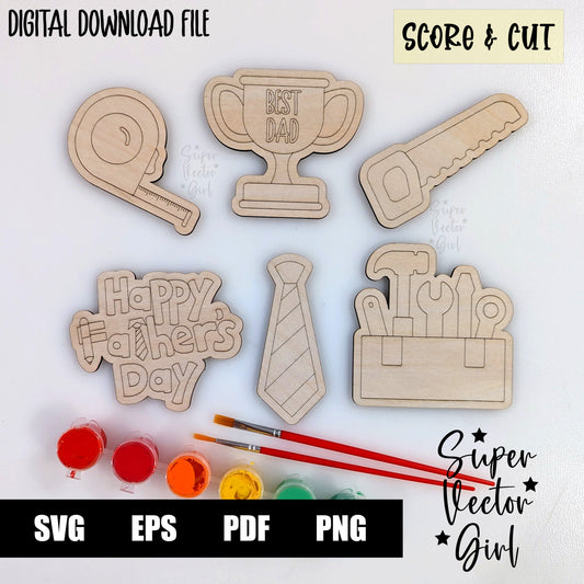 Father's Day DIY Paint Kit Set, SVG, Score & Cut, Laser Cut File, xTool Glowforge files, Dad, tool kit box, trophy, best dad, kid coloring craft