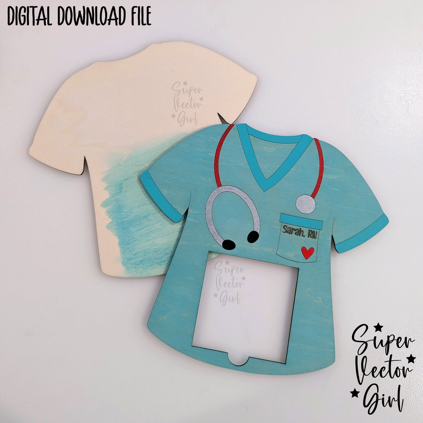 Nurse Scrub Sticky Note Holder SVG File, Personalized Nurse Appreciation Gift, Digital Laser Cut File, xTool Glowforge files, Custom Name Post It Notes