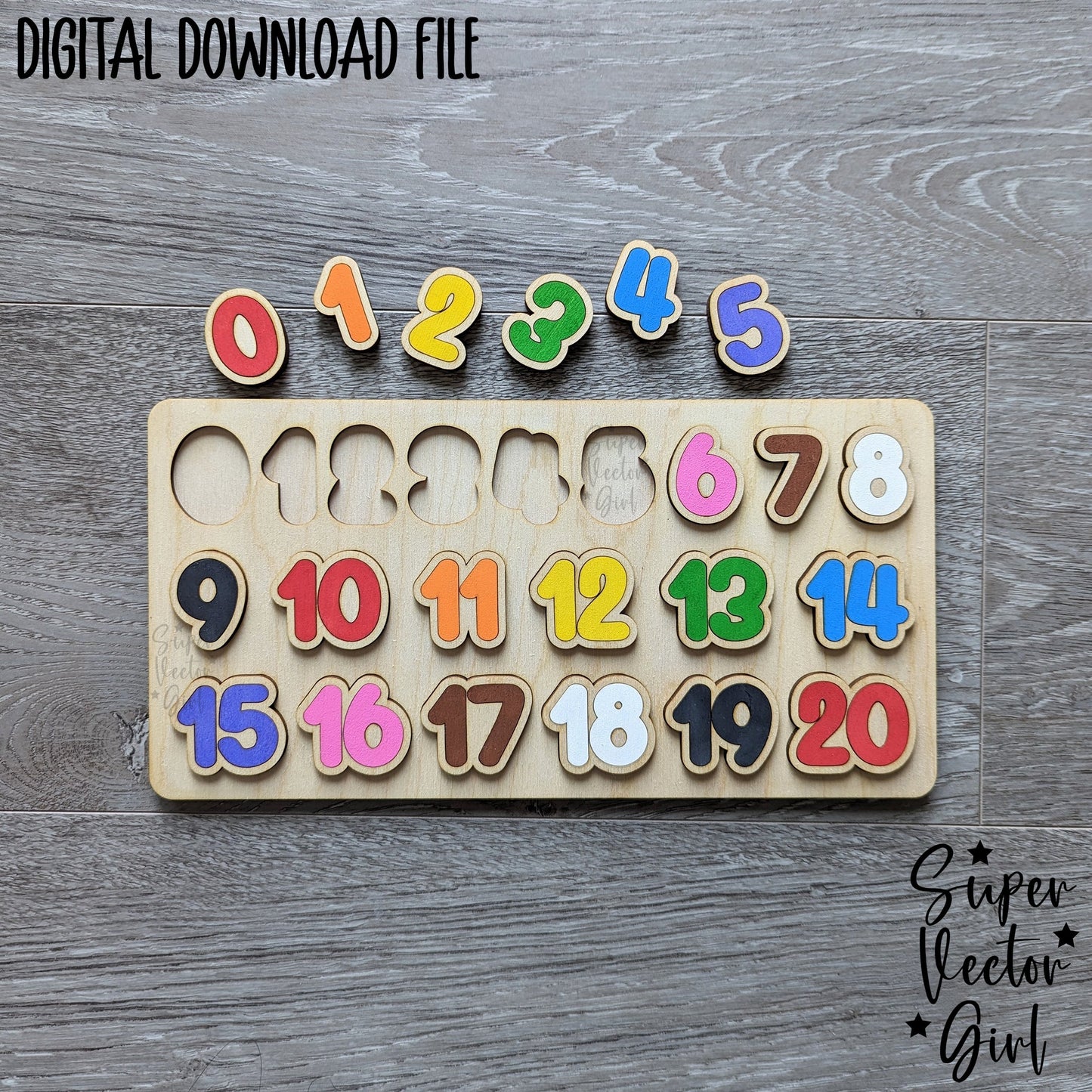 Number Puzzle 0 to 20, SVG, Digital Laser Cut File, xTool Glowforge files, Board Game, Kids Games, Birthday gift, educational, toddler Numbers 0 1 to 20 toy