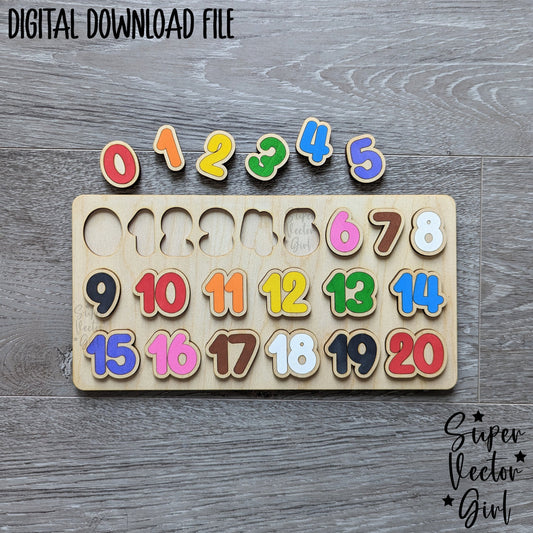 Number Puzzle 0 to 20, SVG, Digital Laser Cut File, xTool Glowforge files, Board Game, Kids Games, Birthday gift, educational, toddler Numbers 0 1 to 20 toy