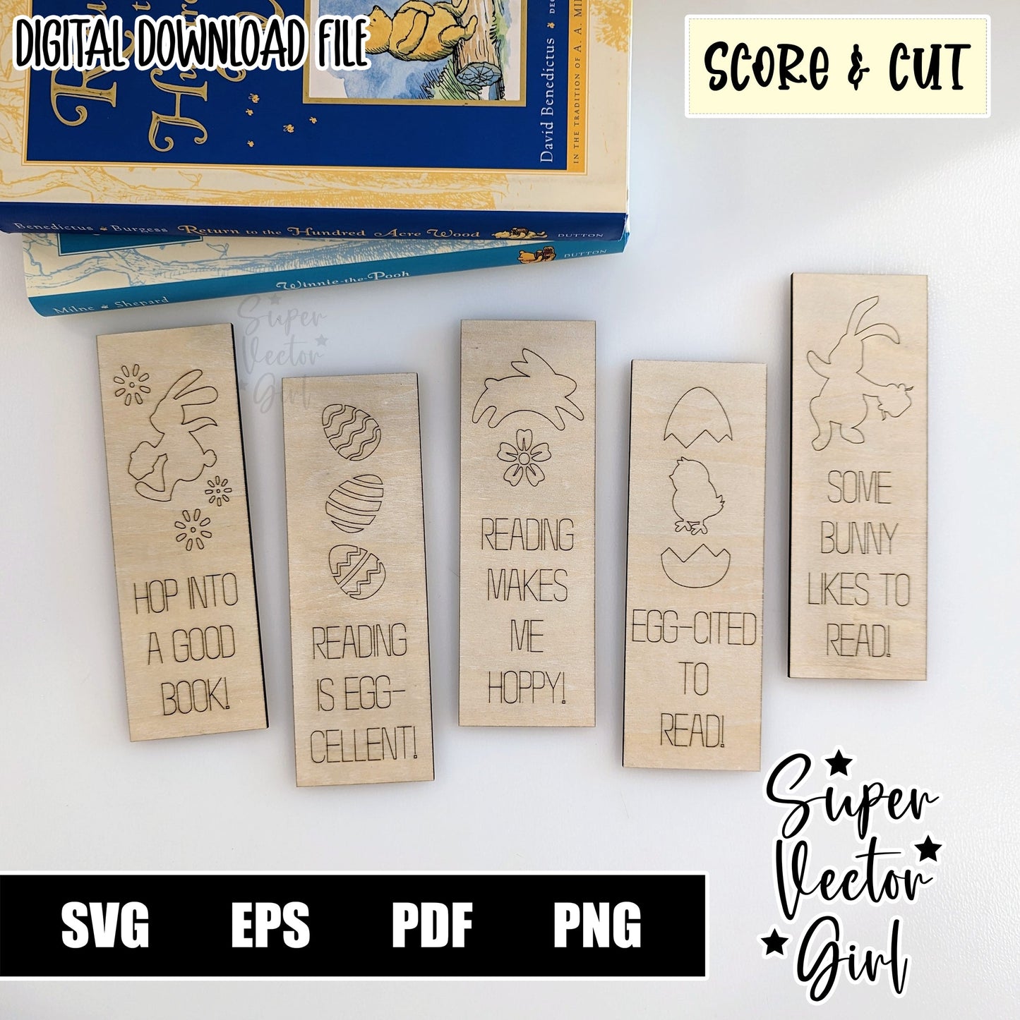 Easter Bookmarks Set, Book Placeholder, Basket Stuffer, SVG, Digital Laser Cut File, xTool Glowforge files, funny book mark, bunny, egg