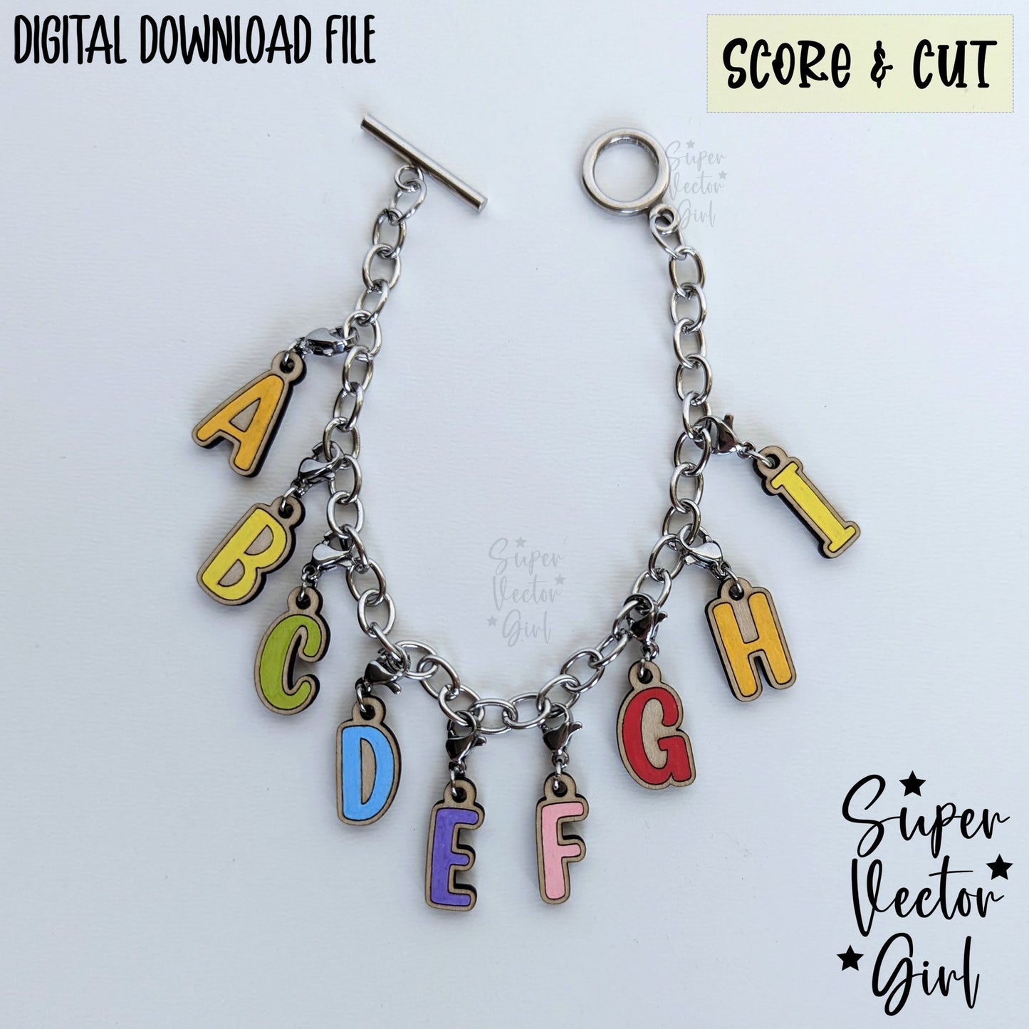 Alphabet Letters Bracelet Charms Bundle Set, SVG, Digital Laser Cut File, xTool Glowforge files, Score & Cut, Name Word ABCs DIY Make Your Own Charm