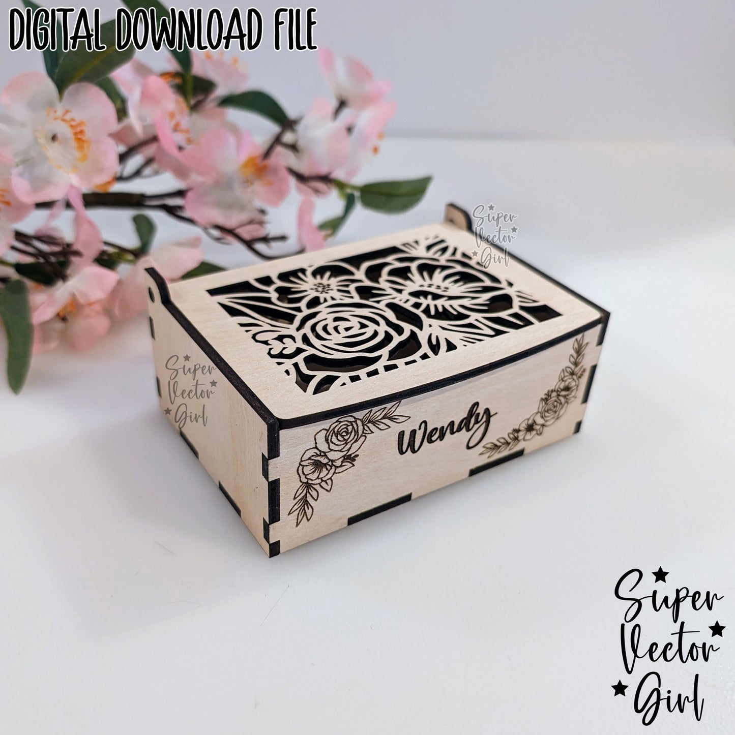 Flower Jewelry Gift Box, SVG, Laser Cut File, Rose Valentine's Day, Mothers Day, Chocolate Candy Box, xTool Glowforge files, Love Decorative Wooden