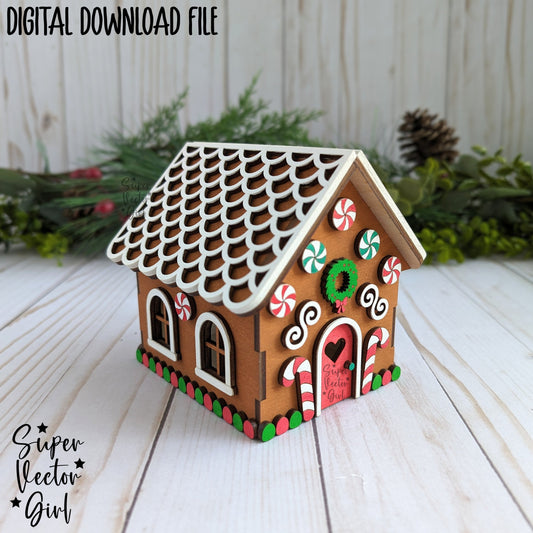 3D Gingerbread House, SVG, Digital Laser Cut File, DIY Christmas Village, Craft Decorate, Build Your Own, Wood Kit Kids