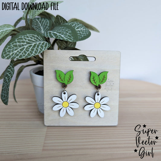 Daisy Drop Stud Earrings, SVG Digital Laser Cut File xTool Glowforge files Score & Cut Cute Flowers Wildflower Flower Spring Mother's Day Mom Gift