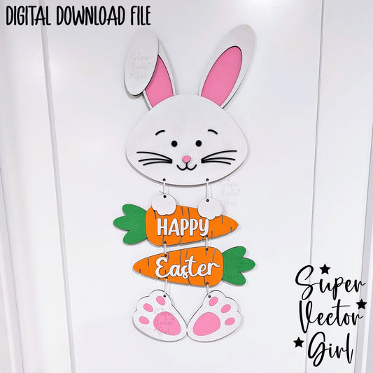 Easter Bunny Door Hanger Sign, SVG, Laser Cut File, xTool Glowforge files, Wall Decor Accent, Home Decoration, cute rabbit carrot, hanging sign