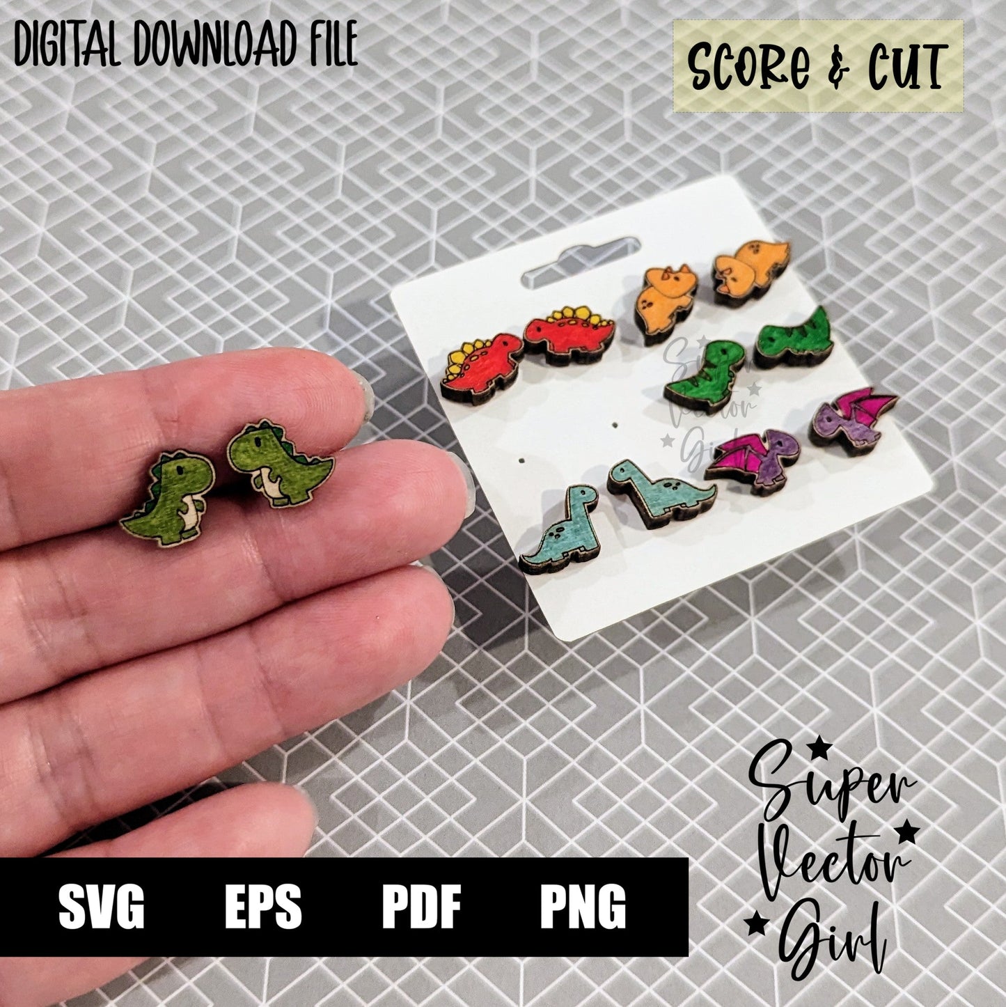 Dinosaur Stud Earrings Bundle Set, SVG, Digital Laser Cut File, xTool Glowforge files, Score & Cut, Cute, Funny, Dino, Laser Cut Earrings