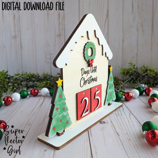Christmas Countdown House, SVG, Laser Cut File files, Count down to Christmas, Advent Calendar, Farmhouse Rustic, Wooden Home, Wreath Tree