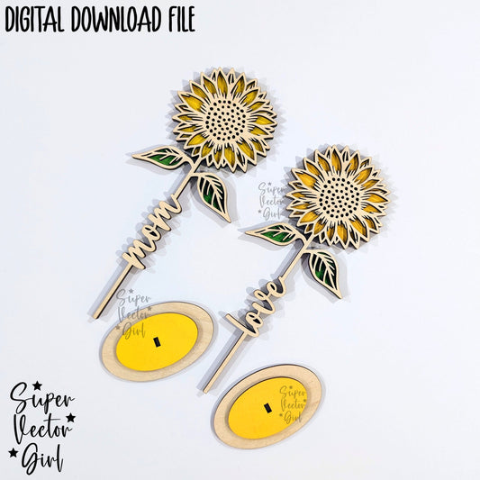 Sunflower with Stand SVG Laser Cut File, Mother's Day Mom Valentine's Day Anniversary Birthday Digital xTool Glowforge files Flower Love Name Gift