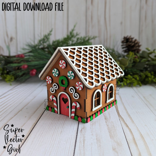 3D Gingerbread House, SVG, Digital Laser Cut File, DIY Christmas Village, Craft Decorate, Build Your Own, Wood Kit Kids