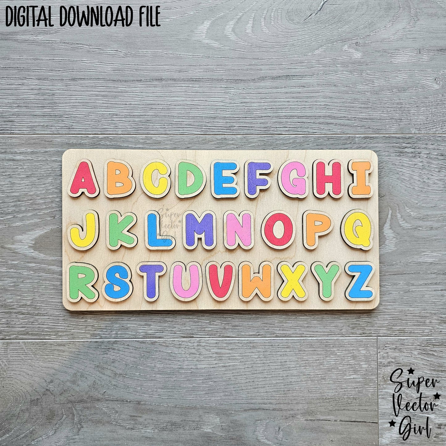 Letters Puzzle, SVG Digital Laser Cut File, Uppercase Capital, xTool Glowforge files, Board Game Kids Games Birthday gift educational toddler upper Letter ABCs Alphabet