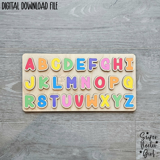 Letters Puzzle, SVG Digital Laser Cut File, Uppercase Capital, xTool Glowforge files, Board Game Kids Games Birthday gift educational toddler upper Letter ABCs Alphabet