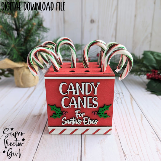 Candy Cane Holder For Santas Elves Box Cup, SVG, Laser Cut File files, Christmas Shelf Sitter, Display Farmhouse Home Decor, Wooden Storage Tray