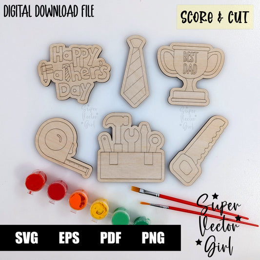 Father's Day DIY Paint Kit Set, SVG, Score & Cut, Laser Cut File, xTool Glowforge files, Dad, tool kit box, trophy, best dad, kid coloring craft