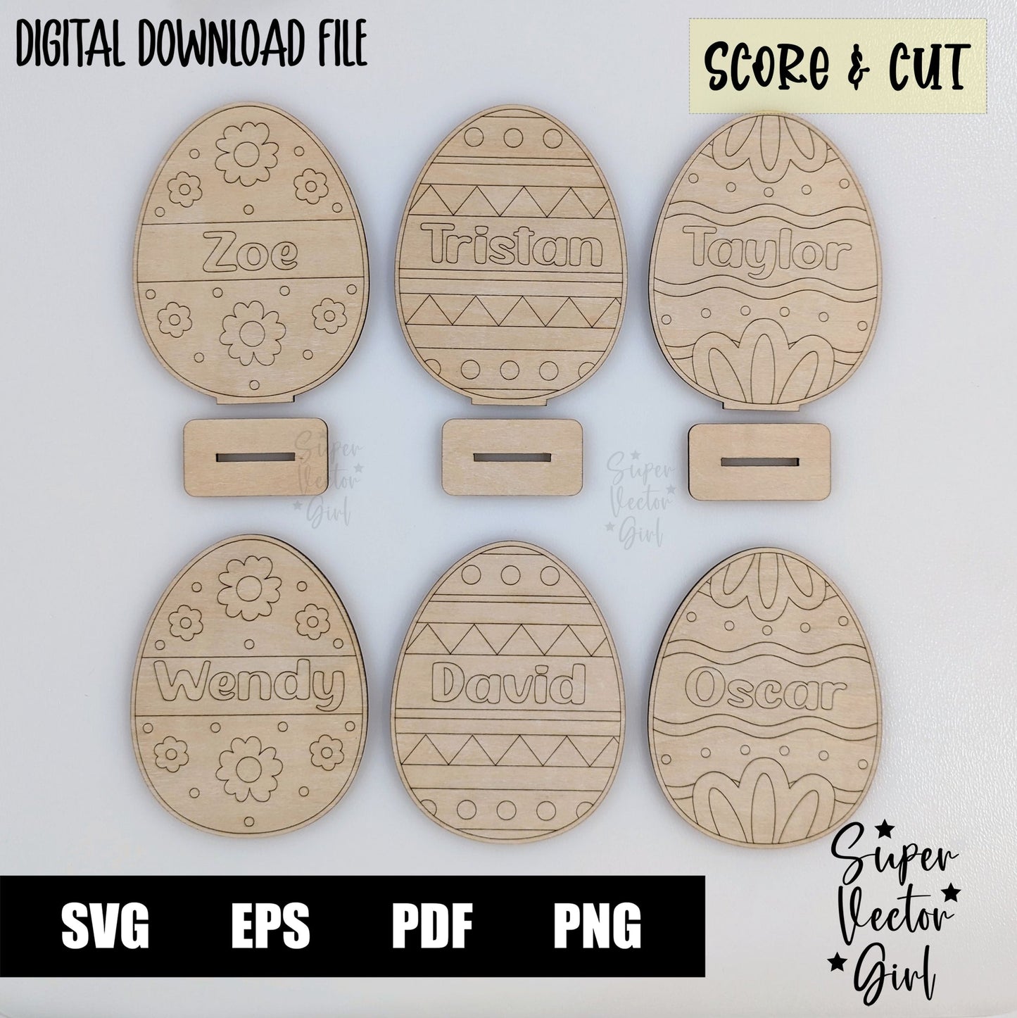 Personalized Easter Egg DIY Paint Kit Set with Stand, Score & Cut, Digital Laser Cut SVG File, xTool Glowforge files, Cute eggs, custom add name