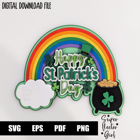 St. Patrick's Day Layered Door Hanger Sign, SVG, Laser Cut File, xTool Glowforge files, Wall Decor, Home Decoration, St Patty Rainbow, pot of gold