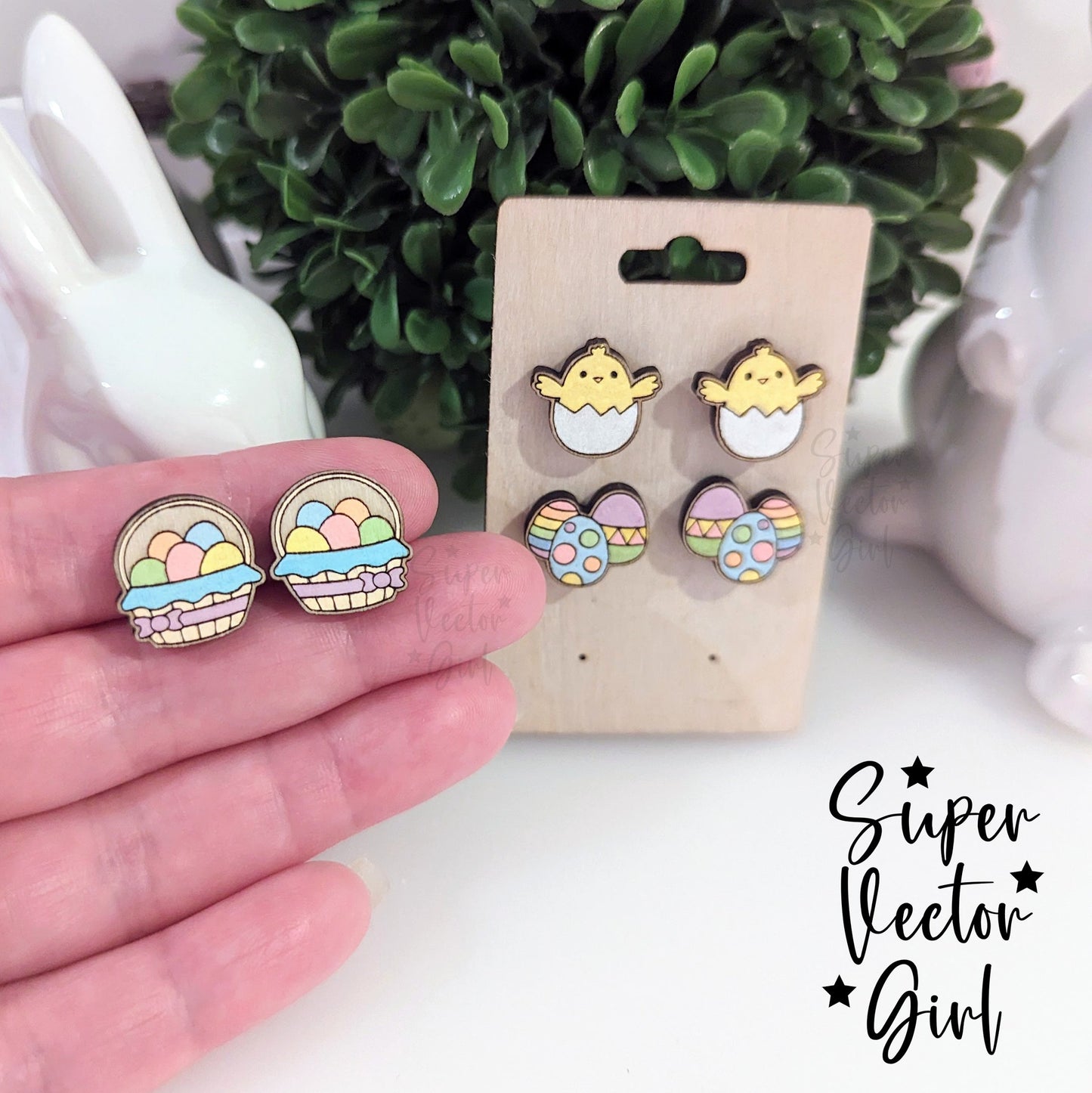 Chick Easter Stud Earrings Bundle Set, SVG, Digital Laser Cut File, xTool Glowforge files, Score & Cut Cute Chicken Egg Basket, Laser Cut Earrings