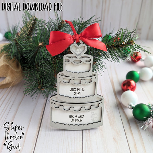 Wedding Cake Personalized Christmas Ornament, SVG, Laser Cut File files, Gift Couple Engagement, Bride, 1st First Christmas Married, Mr. Mrs. Custom Name
