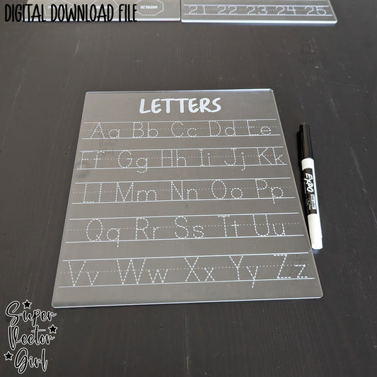 Tracing Boards Bundle Set, SVG Digital Laser Cut File, xTool Glowforge files, Educational Dry Erase Letters Numbers Shapes Tracing Board Reusable