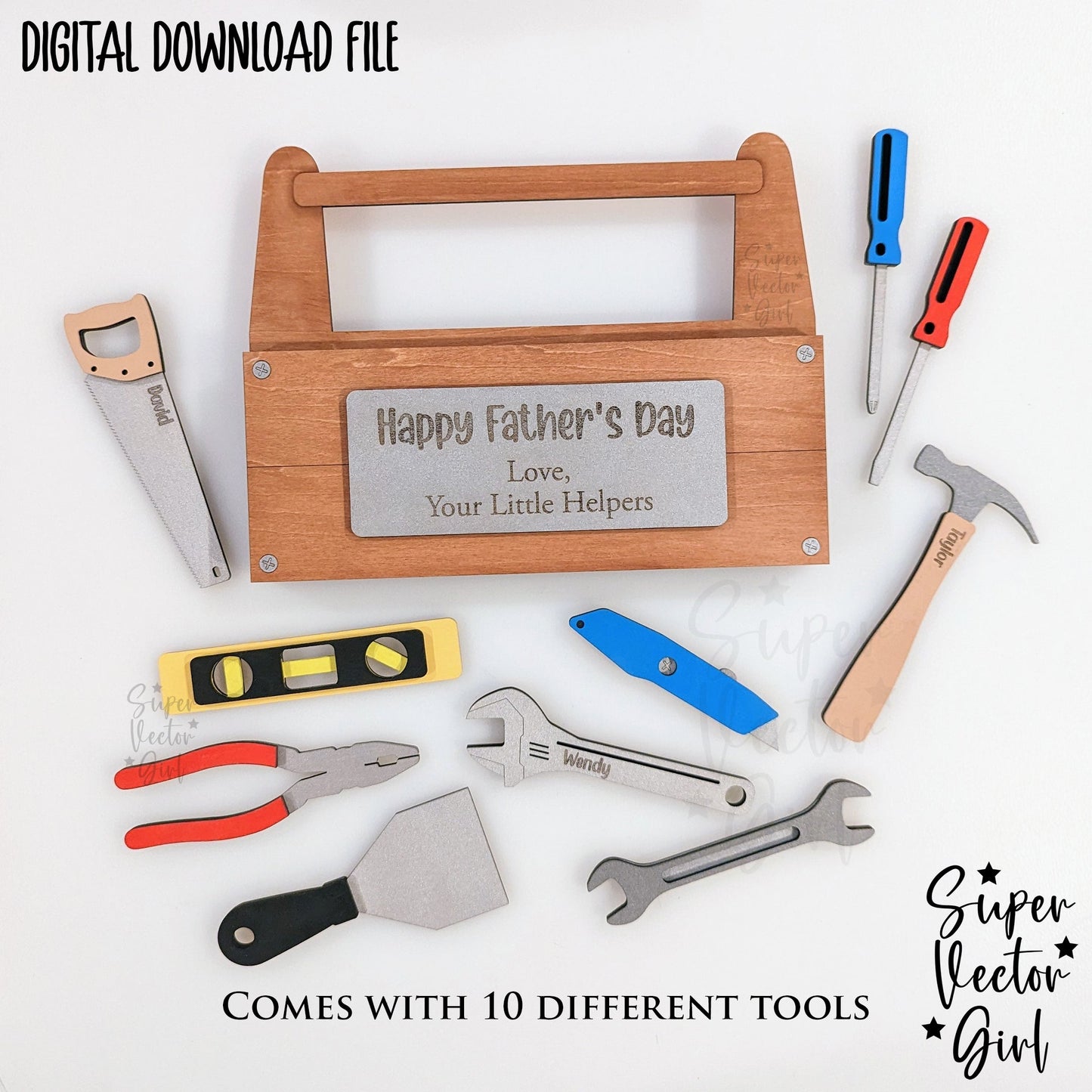 Personalized Father's Day Tools Toolbox, SVG, Laser Cut File, xTool Glowforge files, Dad Helper, DIY Paint Kit, tool set box best kids craft gift