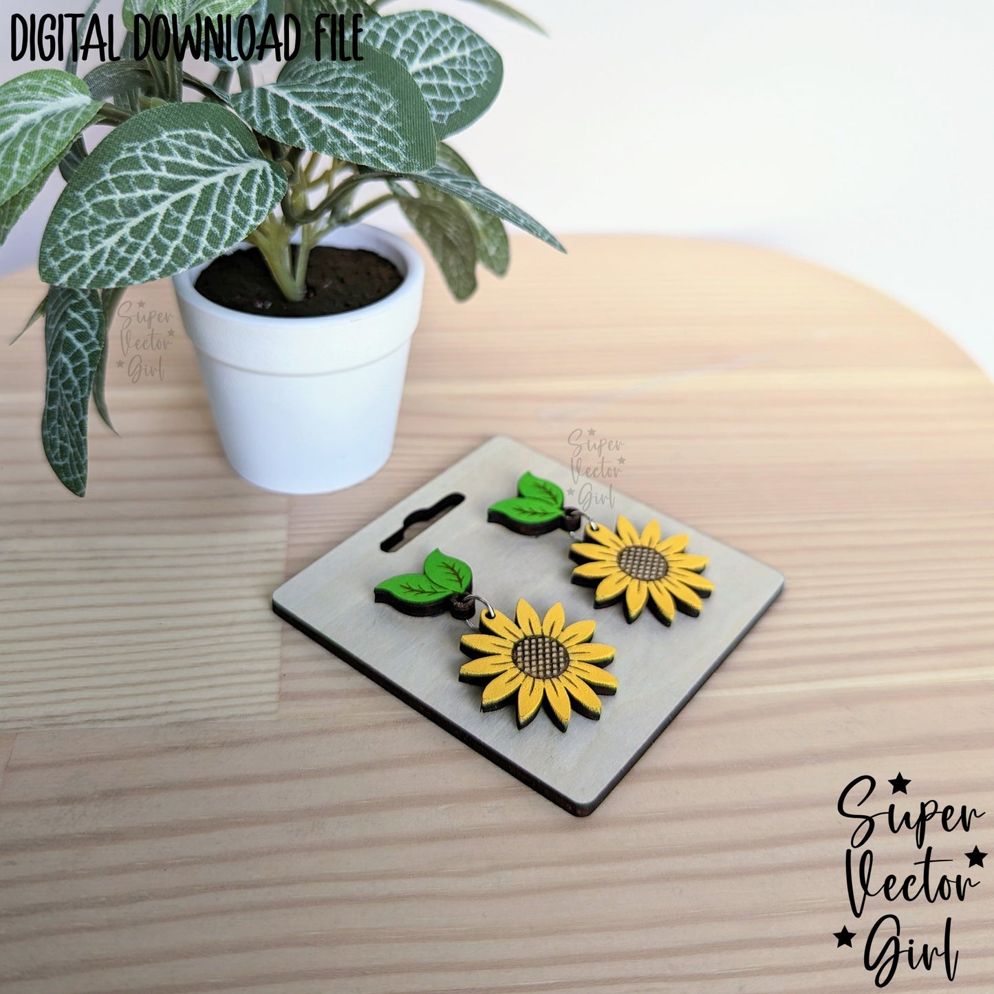 Sunflower Drop Stud Earrings, SVG Digital Laser Cut File, xTool Glowforge files, Score & Cut, Cute Flowers Wildflower Sun Flower Summer Fall Autumn