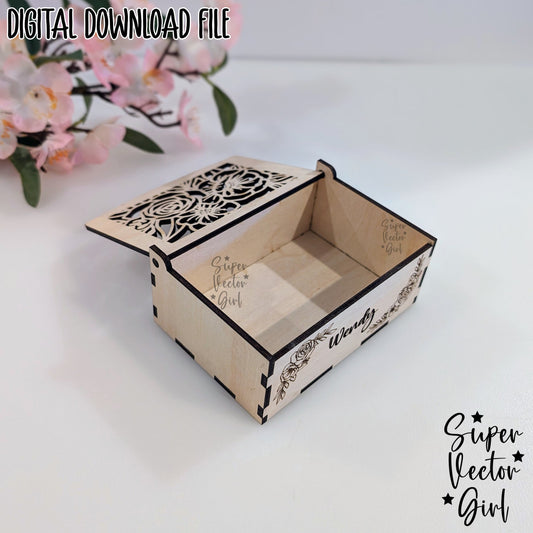 Flower Jewelry Gift Box, SVG, Laser Cut File, Rose Valentine's Day, Mothers Day, Chocolate Candy Box, xTool Glowforge files, Love Decorative Wooden