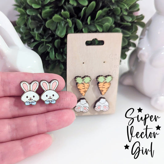 Bunny Easter Stud Earrings Bundle Set, SVG, Digital, Laser Cut File, xTool Glowforge files, Score & Cut, Cute Rabbit, Carrots, Laser Cut Earrings