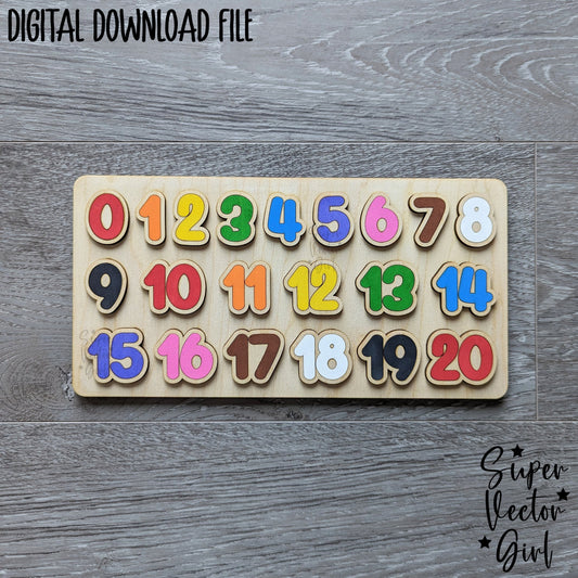 Number Puzzle 0 to 20, SVG, Digital Laser Cut File, xTool Glowforge files, Board Game, Kids Games, Birthday gift, educational, toddler Numbers 0 1 to 20 toy