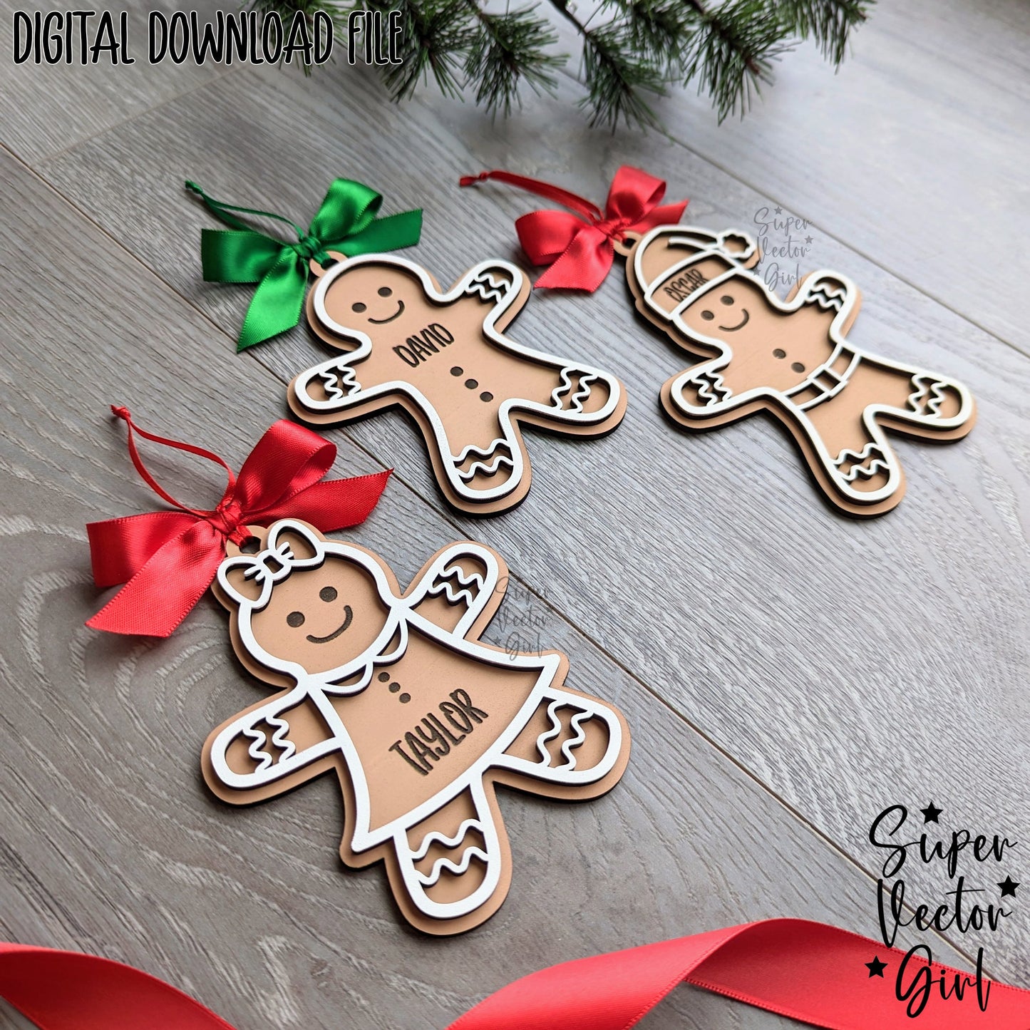 Gingerbread Man Christmas Ornament, SVG, Laser Cut File, Custom Name Personalized, xTool Glowforge files, Gingerbread Girl Boy People, Santa Gift Tag