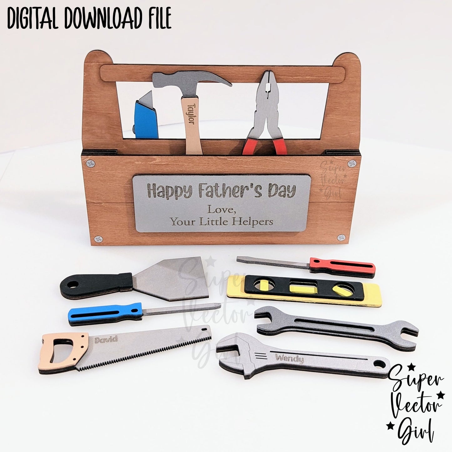 Personalized Father's Day Tools Toolbox, SVG, Laser Cut File, xTool Glowforge files, Dad Helper, DIY Paint Kit, tool set box best kids craft gift