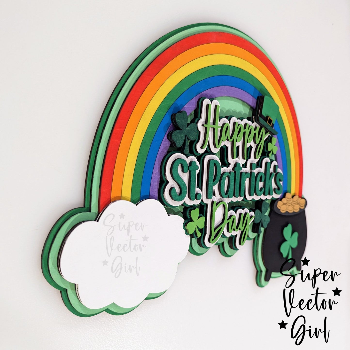 St. Patrick's Day Layered Door Hanger Sign, SVG, Laser Cut File, xTool Glowforge files, Wall Decor, Home Decoration, St Patty Rainbow, pot of gold