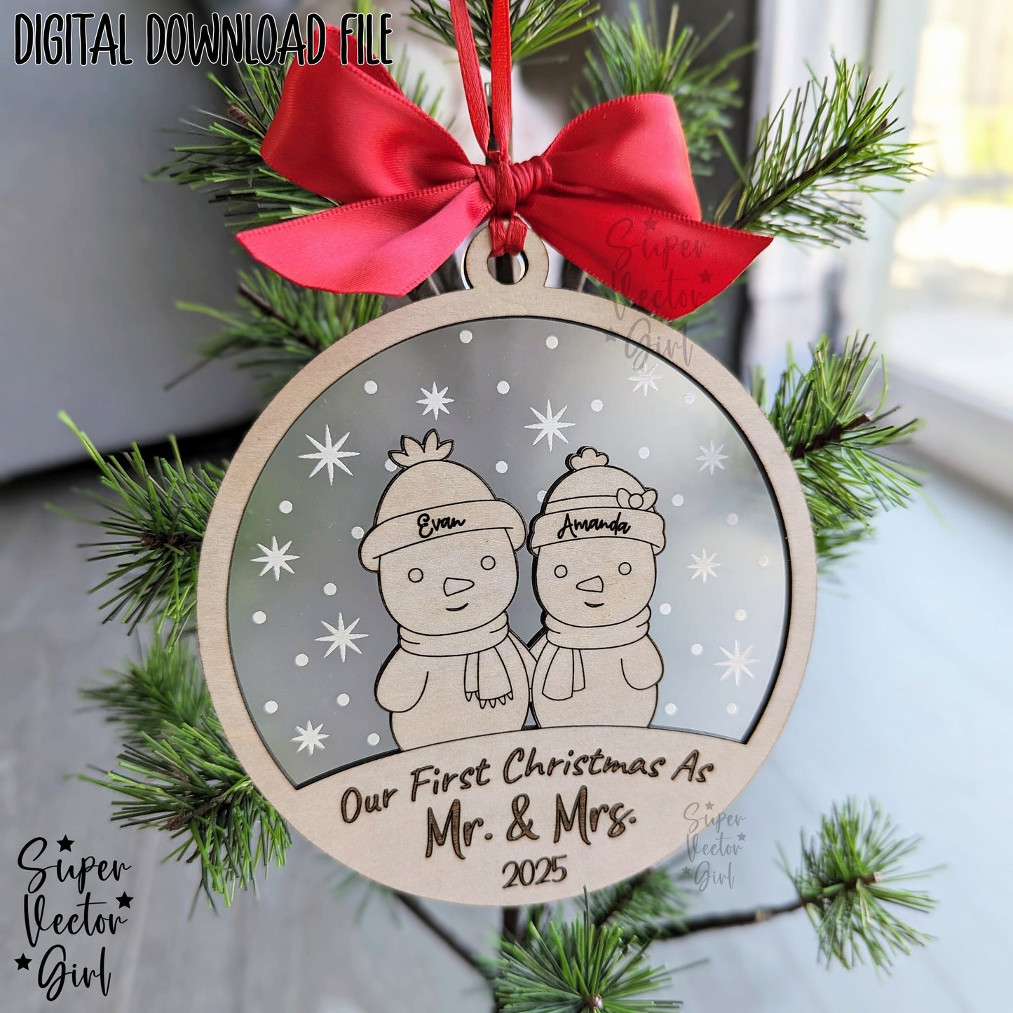 Snowman Family Christmas Ornament, up to 6 Custom Name, Personalized, SVG, Laser Cut File, xTool Glowforge files, 1st Christmas, Baby, Married, Mr. Mrs.