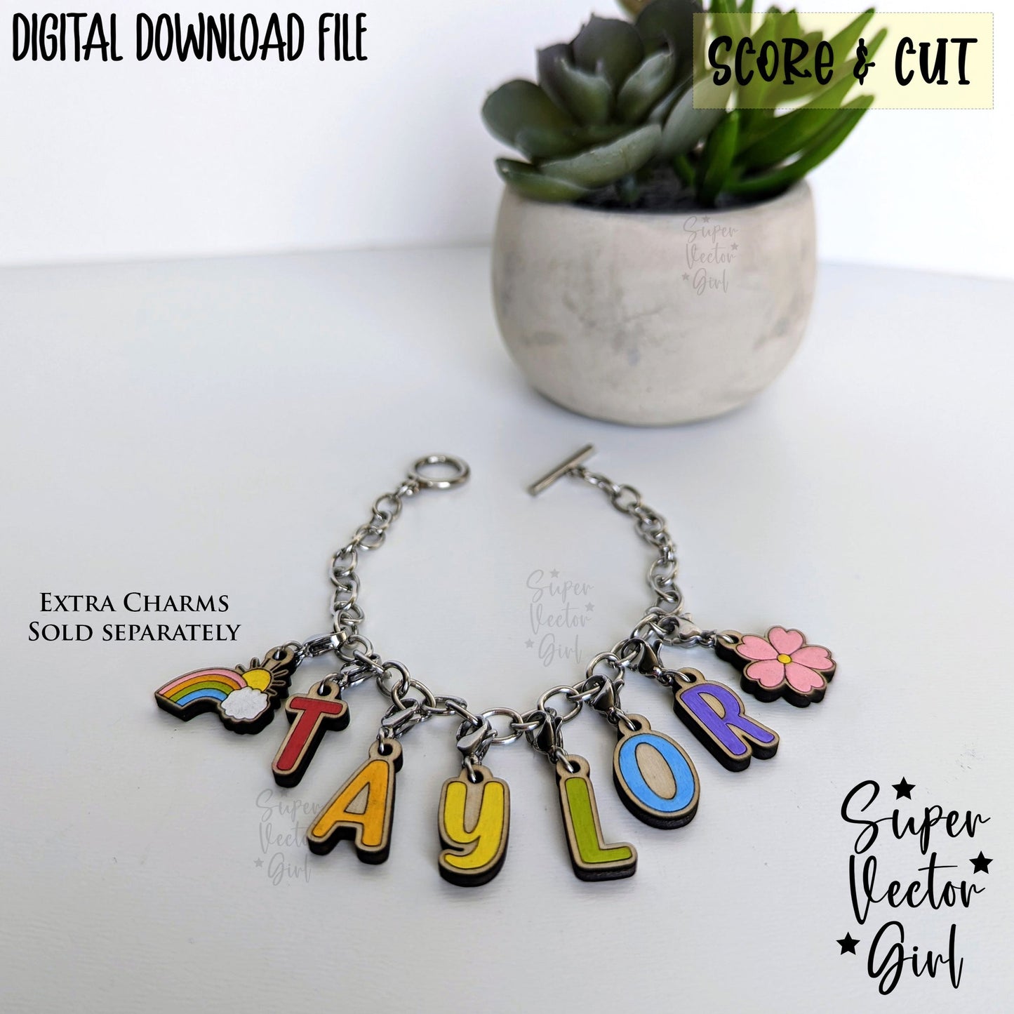 Alphabet Letters Bracelet Charms Bundle Set, SVG, Digital Laser Cut File, xTool Glowforge files, Score & Cut, Name Word ABCs DIY Make Your Own Charm