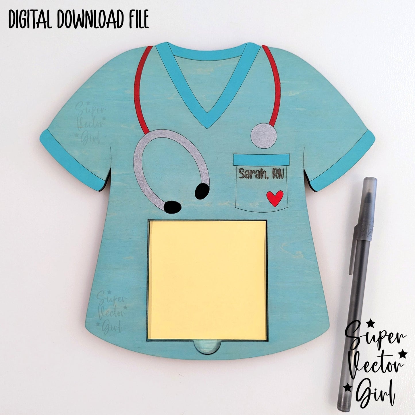 Nurse Scrub Sticky Note Holder SVG File, Personalized Nurse Appreciation Gift, Digital Laser Cut File, xTool Glowforge files, Custom Name Post It Notes