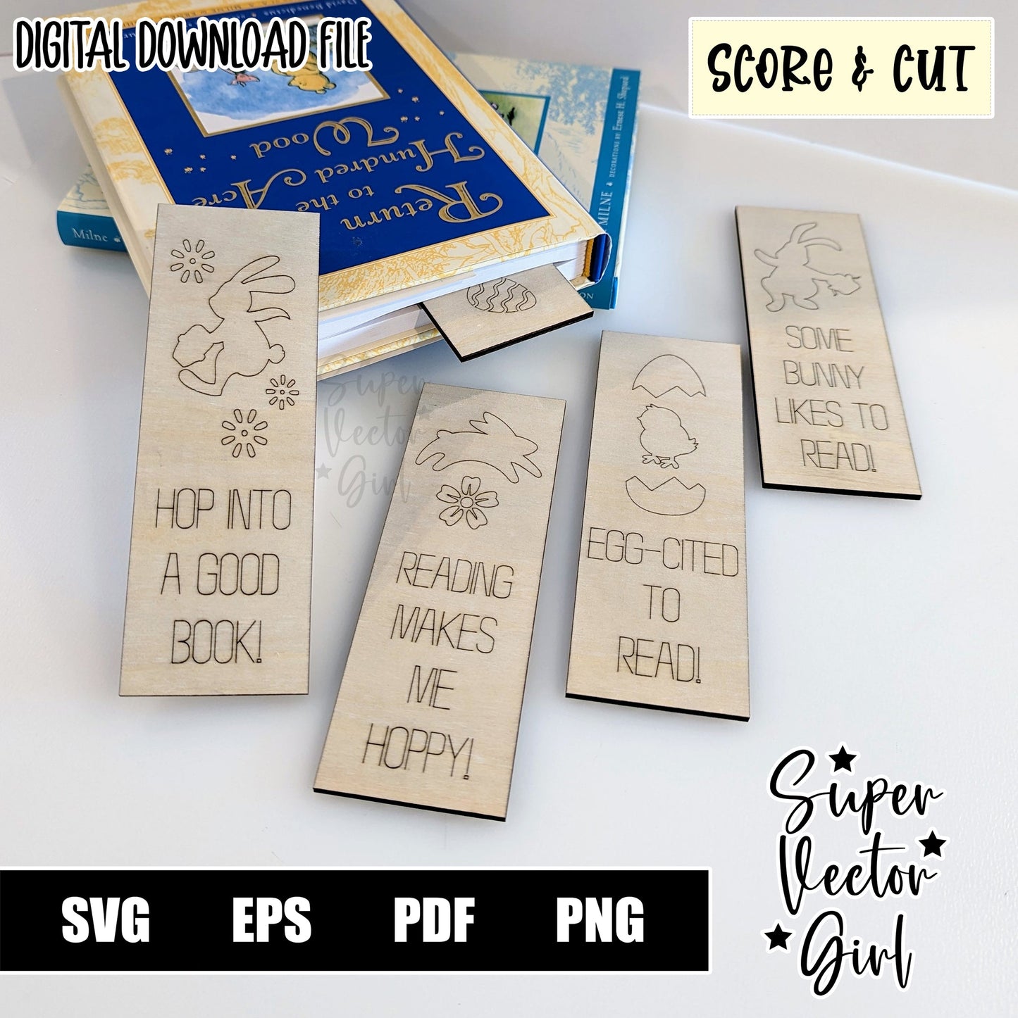 Easter Bookmarks Set, Book Placeholder, Basket Stuffer, SVG, Digital Laser Cut File, xTool Glowforge files, funny book mark, bunny, egg