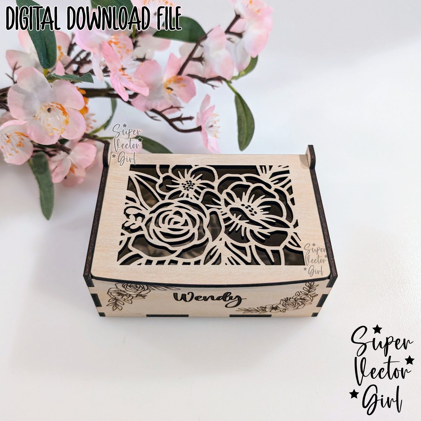 Flower Jewelry Gift Box, SVG, Laser Cut File, Rose Valentine's Day, Mothers Day, Chocolate Candy Box, xTool Glowforge files, Love Decorative Wooden