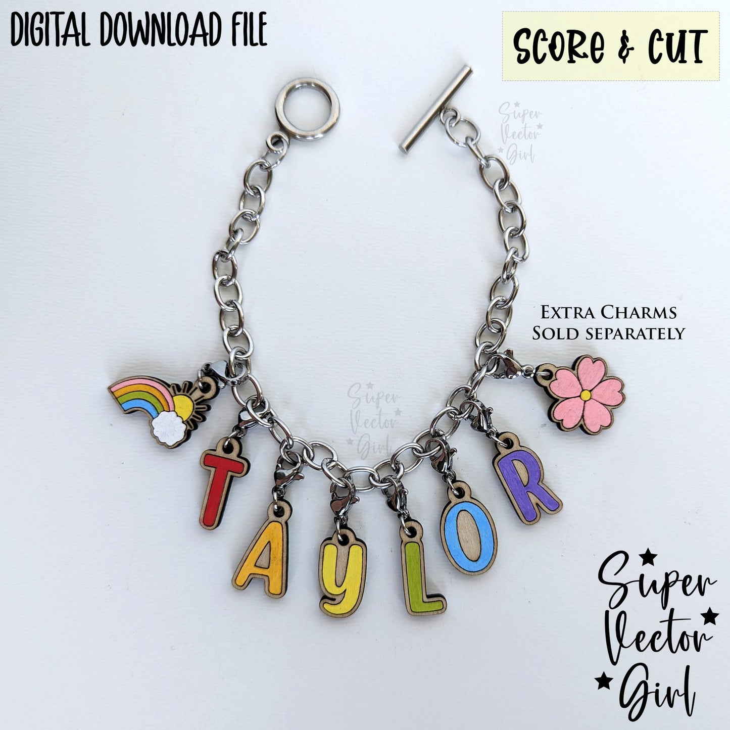 Alphabet Letters Bracelet Charms Bundle Set, SVG, Digital Laser Cut File, xTool Glowforge files, Score & Cut, Name Word ABCs DIY Make Your Own Charm