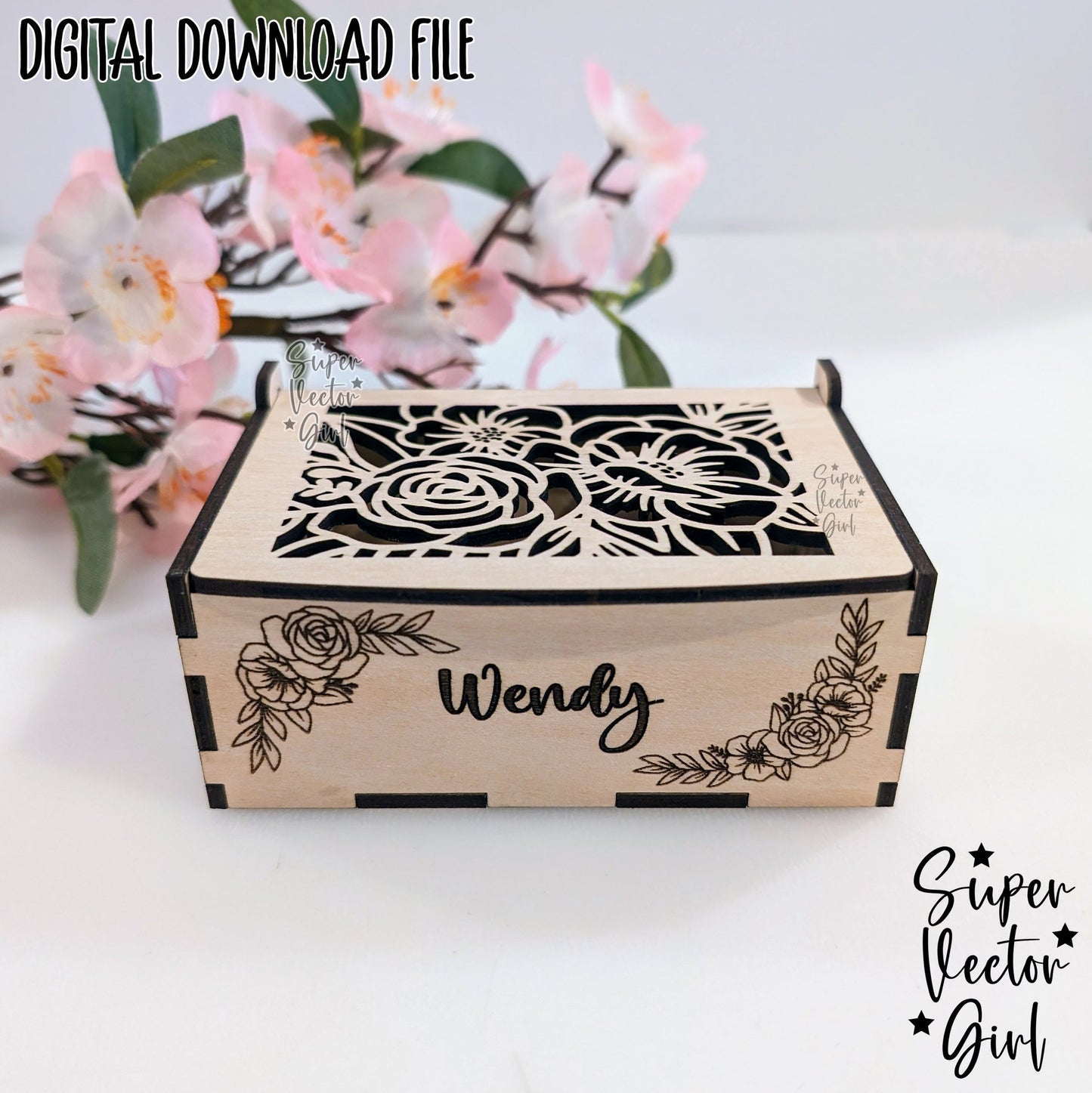 Flower Jewelry Gift Box, SVG, Laser Cut File, Rose Valentine's Day, Mothers Day, Chocolate Candy Box, xTool Glowforge files, Love Decorative Wooden