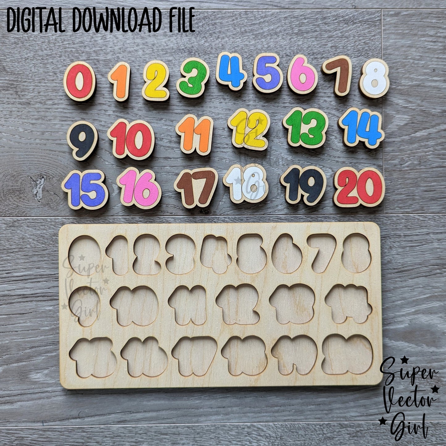 Number Puzzle 0 to 20, SVG, Digital Laser Cut File, xTool Glowforge files, Board Game, Kids Games, Birthday gift, educational, toddler Numbers 0 1 to 20 toy