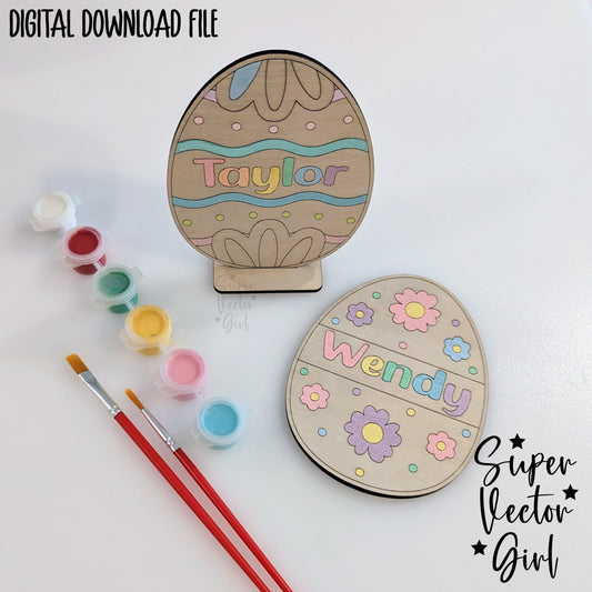 Personalized Easter Egg DIY Paint Kit Set with Stand, Score & Cut, Digital Laser Cut SVG File, xTool Glowforge files, Cute eggs, custom add name