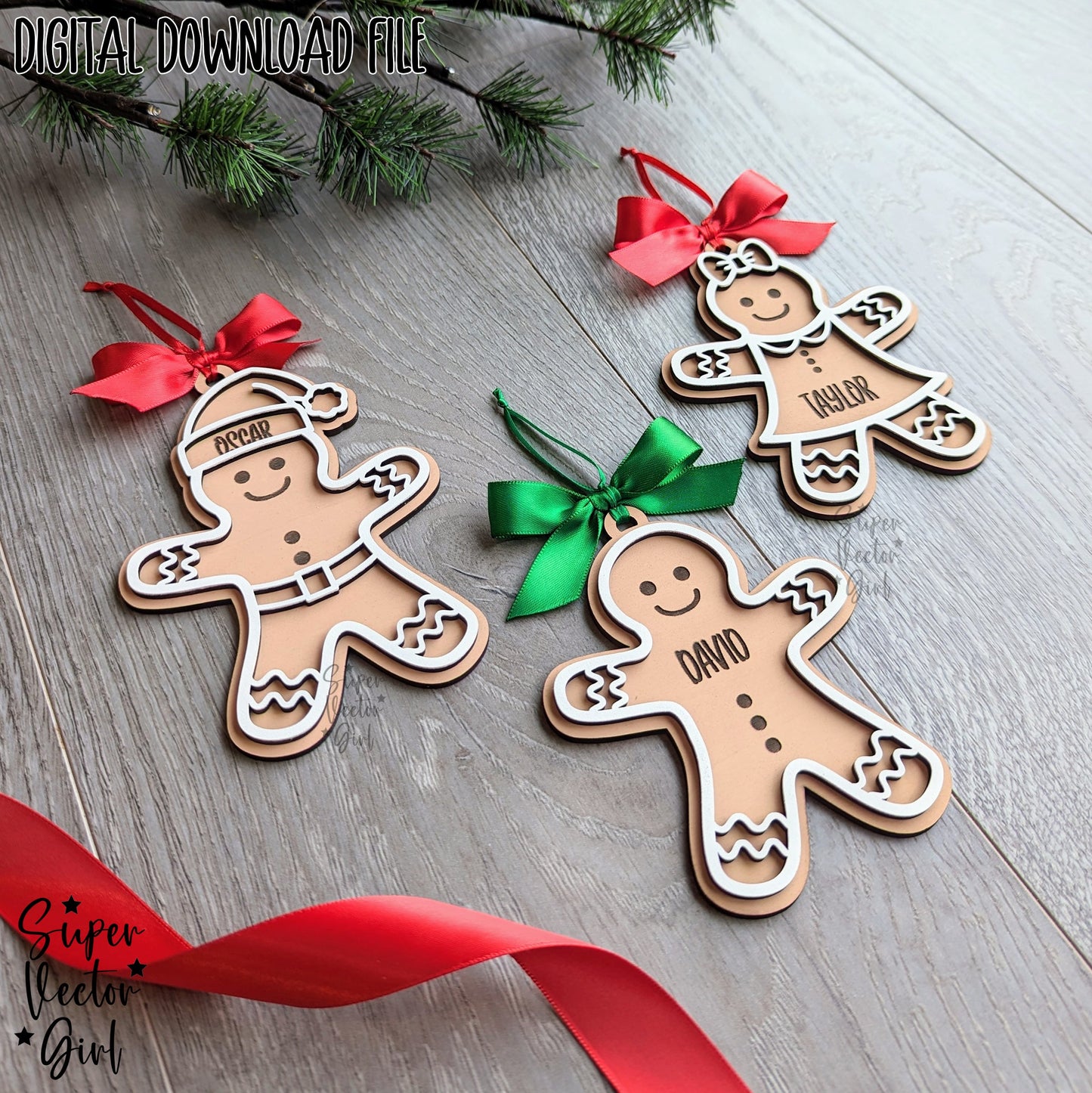 Gingerbread Man Christmas Ornament, SVG, Laser Cut File, Custom Name Personalized, xTool Glowforge files, Gingerbread Girl Boy People, Santa Gift Tag